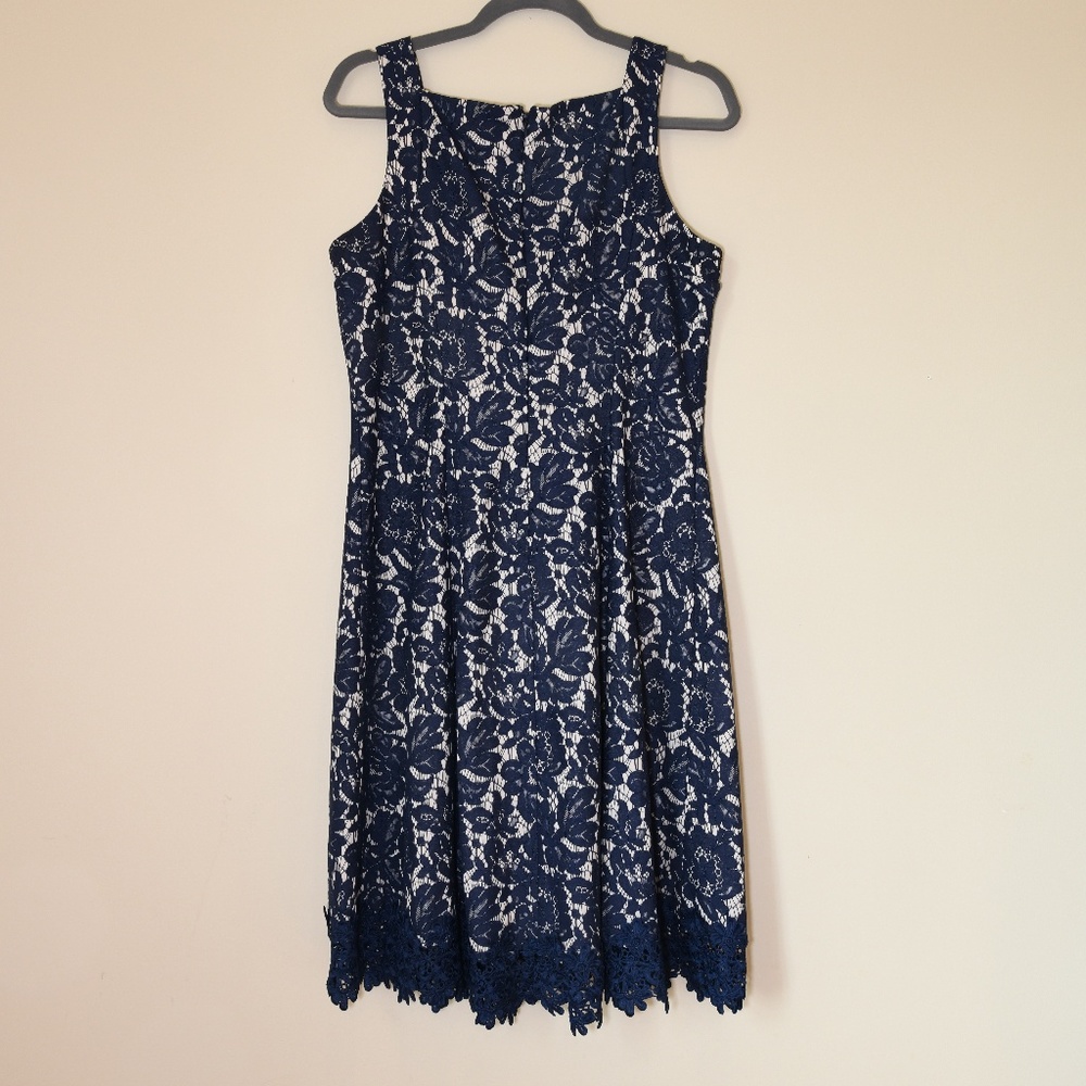 Like new Beautiful navy/cream lace dress - Picture 3 of 5